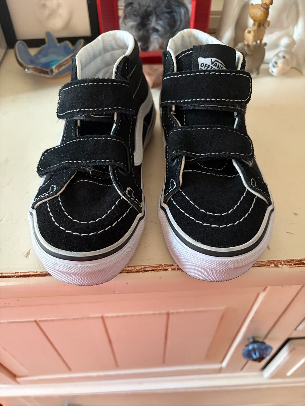 Kids Black Vans High-Top Sneakers with White Stripe - Velcro Closure - Picture 2 of 4